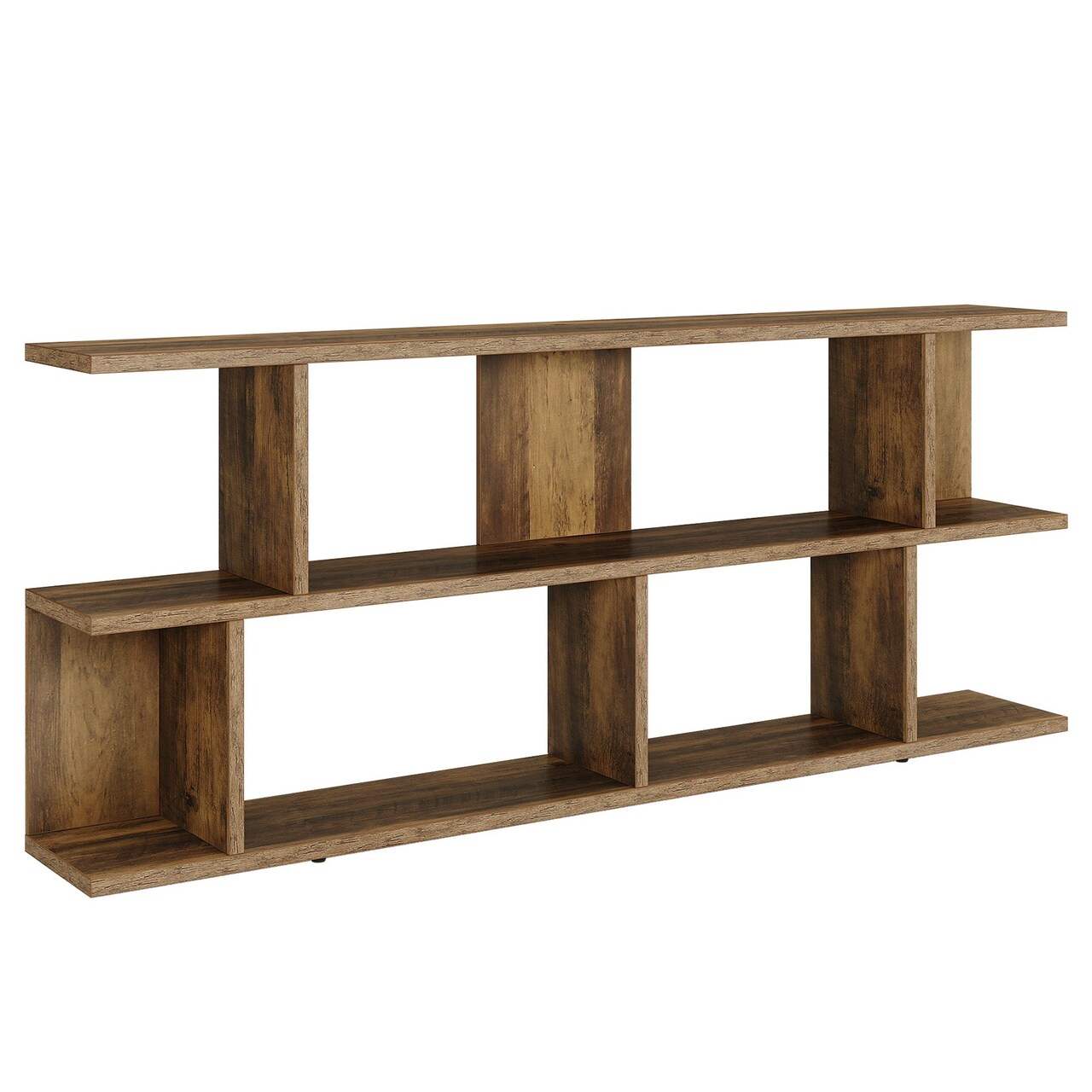 Brown Engineered Wood Console Table with 3-Tier Shelves and Pedestal Base